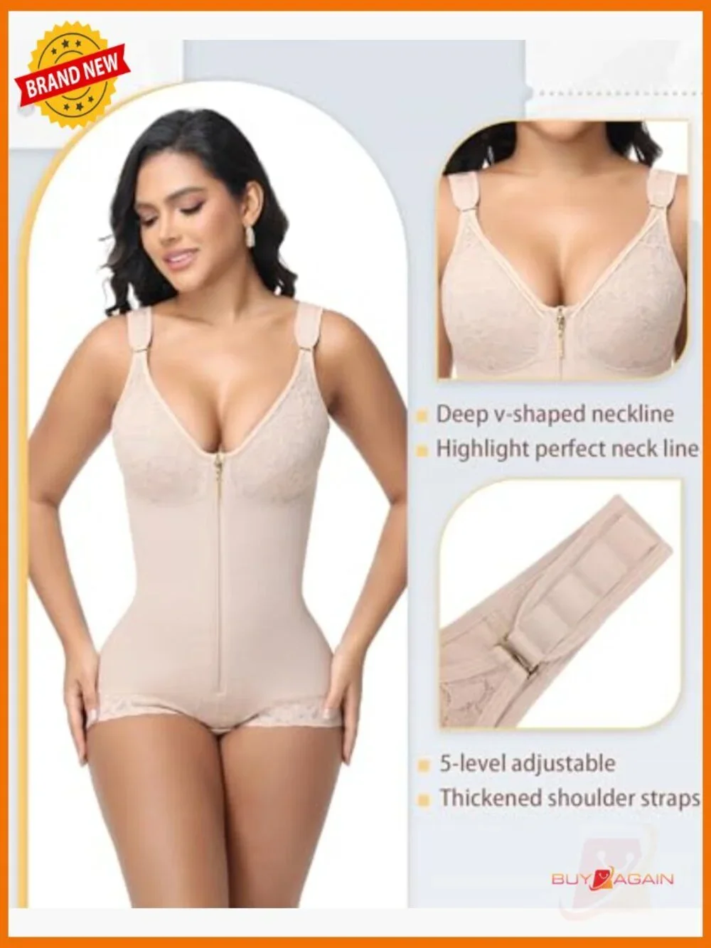 High Compression Tummy Control Bodysuit Shapewear with Zipper